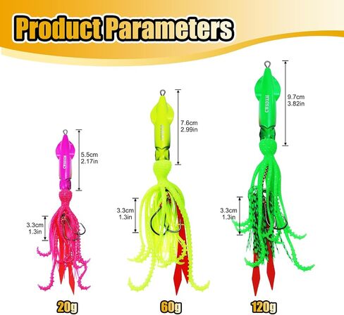 Saltwater Octopus Jigs, 5 PCS 20g 60g 120g Weighted Head Soft Squid Lures in Kuwait