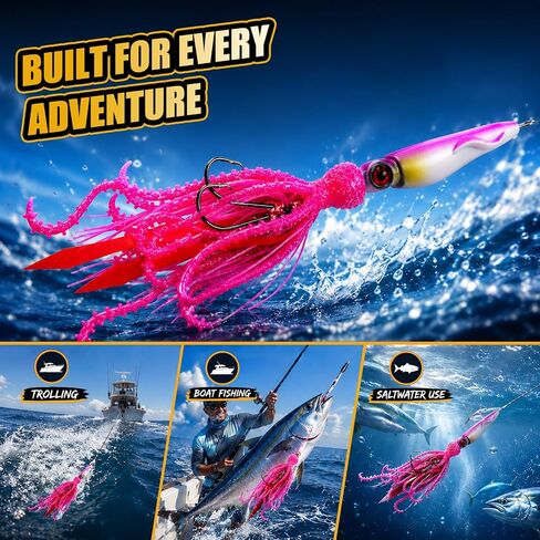 Saltwater Octopus Jigs, 5 PCS 20g 60g 120g Weighted Head Soft Squid Lures in Kuwait