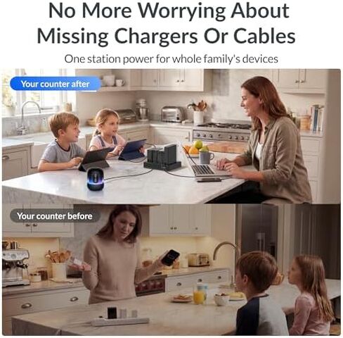 Gitryin Laptop Charging Station, 140W, 2 * 65W, 2 * 40W Retractable Lightning, USB C Chargers, 1 Lightning, 9 Type C Ports with Cooling Power Strip, 350W Charging Hub in Kuwait
