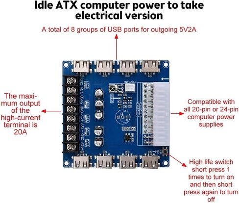 20/24 Pins ATX Power Supply Breakout Board 5V/2A USB Charging Desktop Chassis Power Supply Adapter Board with Shell in Saudi Arabia