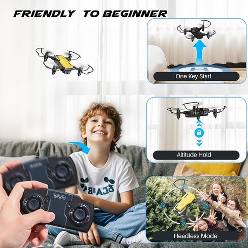 SIMREX Mini Drone with 720P Camera for Kids & Beginners - Foldable RC Quadcopter, Optical Flow Positioning, Altitude Hold, 3D Flip, 2 Batteries 20Min Flight, Safe & Easy Indoor Outdoor Flying Toy Gift, Yellow in Saudi Arabia