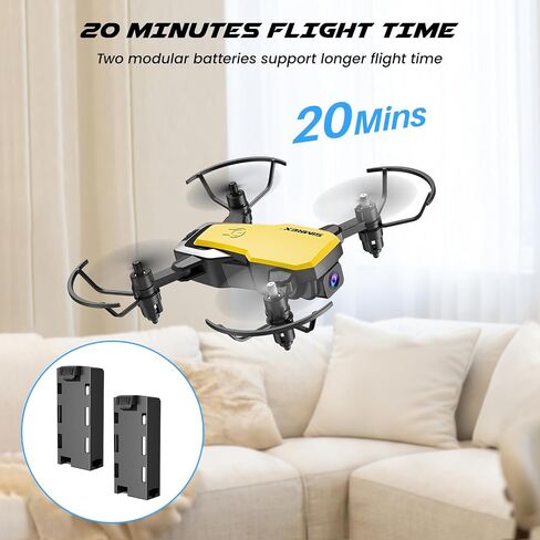 SIMREX Mini Drone with 720P Camera for Kids & Beginners - Foldable RC Quadcopter, Optical Flow Positioning, Altitude Hold, 3D Flip, 2 Batteries 20Min Flight, Safe & Easy Indoor Outdoor Flying Toy Gift, Yellow in Saudi Arabia