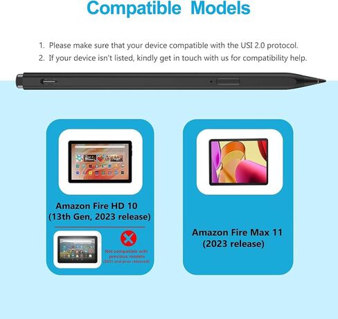 Milikilo AMZ Fire Tablet Stylus Pen for Amazon Fire Max 11 (2023 Release) & Amazon Fire HD 10, (13th Gen, 2023 Release) Tablets,Stylus with USB-C Fast Charging, 4096 Fine Control in Saudi Arabia