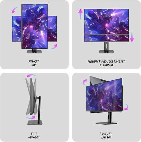 LXZ 27 inch Monitor 4K UHD 144Hz Gaming Monitor – IPS Panel with 1ms MPRT, Supports HDR, 84% NTSC, HDMI 2.1, Height/Tilt/Pivot/Swivel Stand, VESA Compatible, Eye Care – Black in Saudi Arabia