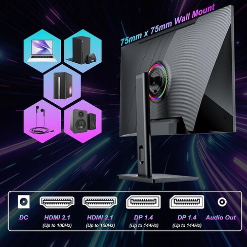 LXZ 27 inch Monitor 4K UHD 144Hz Gaming Monitor – IPS Panel with 1ms MPRT, Supports HDR, 84% NTSC, HDMI 2.1, Height/Tilt/Pivot/Swivel Stand, VESA Compatible, Eye Care – Black in Saudi Arabia