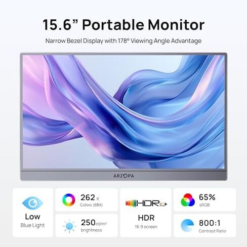 ARZOPA Portable Monitor 15.6'' FHD 1080P Portable Laptop Monitor with Kickstand & PU Sleeve Bag Combination in Saudi Arabia