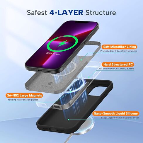 Miracase Silicone & Magnetic for iPhone 13 Pro Max Case, Black in Kuwait