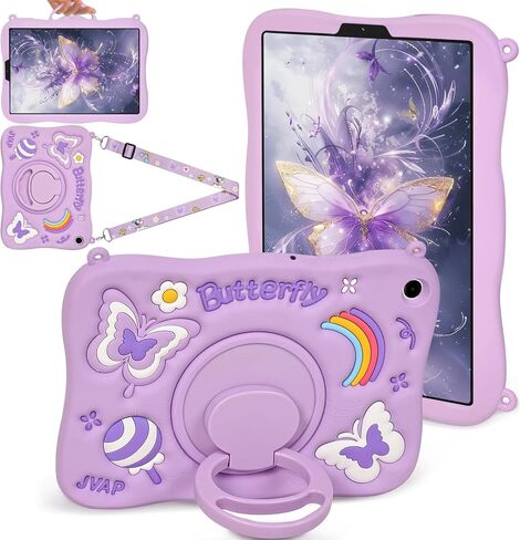 Case for Samsung Galaxy Tab A7 Lite 2021 8.7'' SM-T220/T225/T227 Cute Purple Butterfly Cover 3D Rotating Handle Stand & Shoulder Strap Soft Silicone for Galaxy A7 Lite Tablet Case (Purple Butterfly) in Saudi Arabia