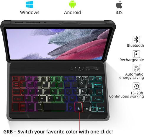 حافظة لوحة مفاتيح بلوتوث قابلة للفصل بإضاءة خلفية لجهاز Samsung Galaxy Tab A7 Lite in Kuwait