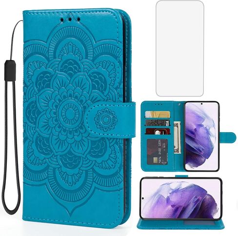 Case for Galaxy S21 Plus/Samsung S21+ SM-G996U Wallet Case with Tempered Glass Screen Protector, Mandala Leather Flip Credit Card Holder Stand Phone Cover for Samsung Galaxy S21+ 5G Purple in Saudi Arabia