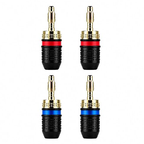 2Pcs Gold Plated Banana Plugs, Speaker Wire Connectors, Easy Installation, Quick Connect for Audio Video Amplifiers and Speaker Cables, Red & Blue in Kuwait