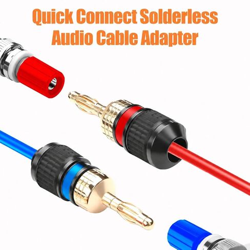 2Pcs Gold Plated Banana Plugs, Speaker Wire Connectors, Easy Installation, Quick Connect for Audio Video Amplifiers and Speaker Cables, Red & Blue in Kuwait