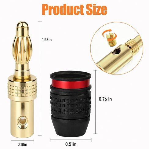 2Pcs Gold Plated Banana Plugs, Speaker Wire Connectors, Easy Installation, Quick Connect for Audio Video Amplifiers and Speaker Cables, Red & Blue in Kuwait