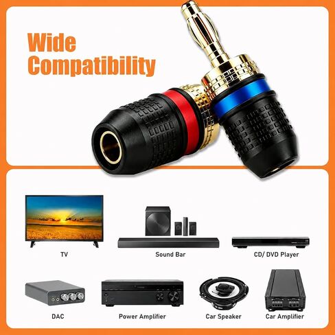 2Pcs Gold Plated Banana Plugs, Speaker Wire Connectors, Easy Installation, Quick Connect for Audio Video Amplifiers and Speaker Cables, Red & Blue in Kuwait