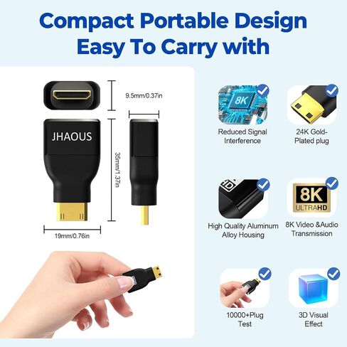 Mini HDMI to HDMI Adapter, 8K@60Hz 4K@144Hz Gold-Plated Converter (3-Pack) in Saudi Arabia