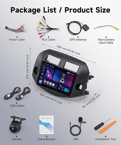 4G+64G Android Car Radio for Toyota RAV4 2007-2012 with Wireless CarPlay Android Auto, 10" Touchscreen Car Stereo Mirror Link GPS Navigation WiFi Bluetooth FM RDS EQ SWC Backup Camera in Saudi Arabia