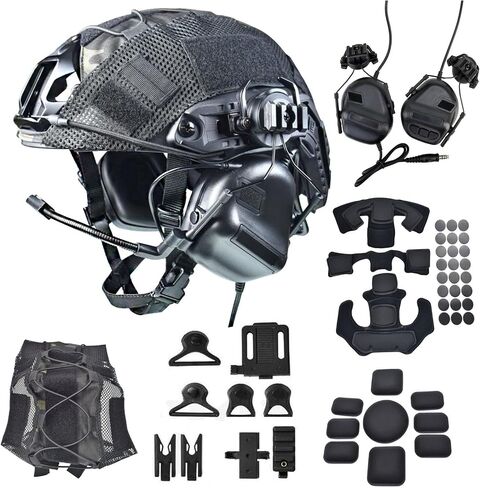 Airsoft Fast Helmet Set Tactical Paintball Helmet with Military Headset and Helmet Cover Memory Foam Protective Pad Adjustable Size for Adult and Teenager in Saudi Arabia