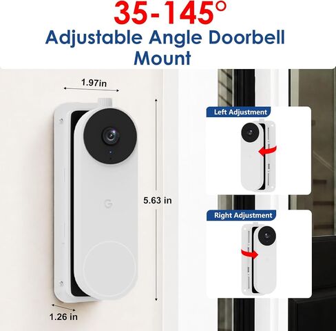 No Drill Doorbell Mount for Google Nest Doorbell Wired(3rd/2nd Gen)/Google Nest Hello Doorbell, 45° Left & Right Adjustment Angel Door Bell Wedge Mount for Apartment, No Drill Mounting Bracket-White in Saudi Arabia