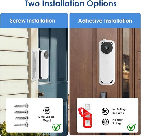 No Drill Doorbell Mount for Google Nest Doorbell Wired(3rd/2nd Gen)/Google Nest Hello Doorbell, 45° Left & Right Adjustment Angel Door Bell Wedge Mount for Apartment, No Drill Mounting Bracket-White in Saudi Arabia