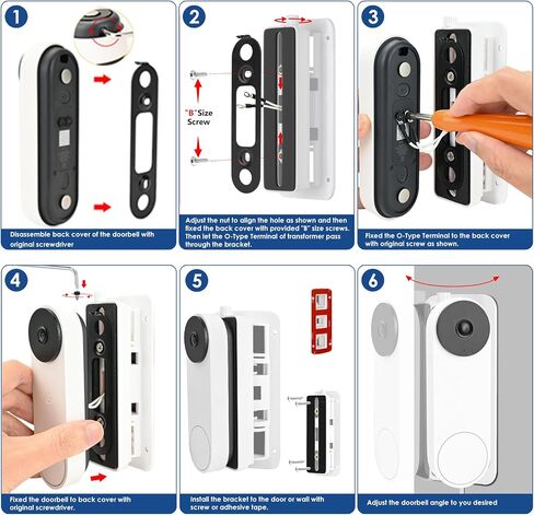No Drill Doorbell Mount for Google Nest Doorbell Wired(3rd/2nd Gen)/Google Nest Hello Doorbell, 45° Left & Right Adjustment Angel Door Bell Wedge Mount for Apartment, No Drill Mounting Bracket-White in Saudi Arabia