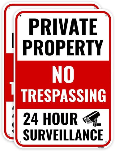 2PC Private Property No Trespassing Sign, 14 x 10 Inches - Aluminum - Warning 24 Hour Video Surveillance Security Camera Metal Sign in Saudi Arabia