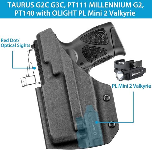 Kydex IWB Holster Fits Taurus G3C / G2C/ PT111 G2/ PT140/ G3C Toro with Olight PL Mini 2 Valkyrie Light Mounted | Optic Cut | Right Hand | Fits 1.5" & 1.75" Belts in Saudi Arabia