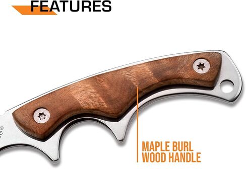 Elk Ridge - Outdoors Fixed Blade Knife - 6.75-in Overall, Mirror Finished Stainless Steel Blade, Burl Wood Handle - Full Tang Construction, 1680D Nylon Sheath - Hunting, Camping, Survival - ER-534 in Saudi Arabia