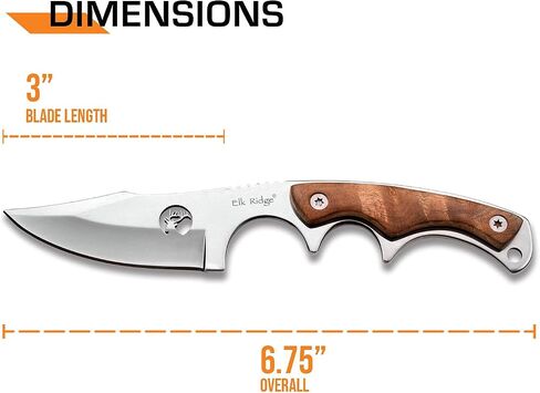 Elk Ridge - Outdoors Fixed Blade Knife - 6.75-in Overall, Mirror Finished Stainless Steel Blade, Burl Wood Handle - Full Tang Construction, 1680D Nylon Sheath - Hunting, Camping, Survival - ER-534 in Saudi Arabia