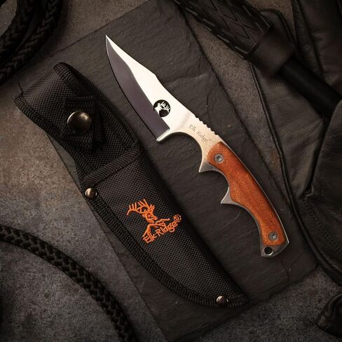 Elk Ridge - Outdoors Fixed Blade Knife - 6.75-in Overall, Mirror Finished Stainless Steel Blade, Burl Wood Handle - Full Tang Construction, 1680D Nylon Sheath - Hunting, Camping, Survival - ER-534 in Saudi Arabia