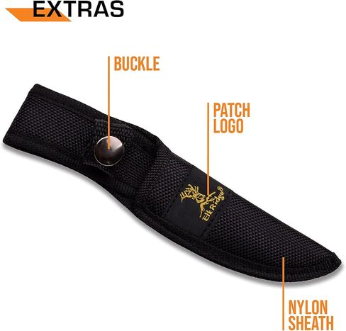 Elk Ridge - Outdoors Fixed Blade Knife - 6.75-in Overall, Mirror Finished Stainless Steel Blade, Burl Wood Handle - Full Tang Construction, 1680D Nylon Sheath - Hunting, Camping, Survival - ER-534 in Saudi Arabia