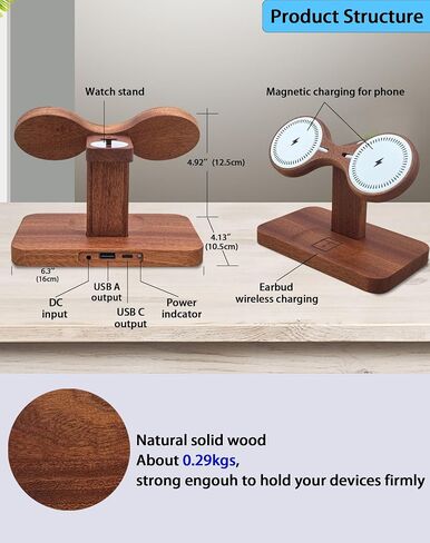 Compatible with Magsafe Dual Phone Charging Station for Apple Devices,Two Phone Wireless Charger for iPhone 17/16/15/14/13,AirPods & Apple Watch,Wood Charger Stand,Gift for Men Dad Boyfriend in Saudi Arabia
