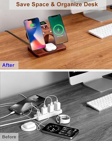 Compatible with Magsafe Dual Phone Charging Station for Apple Devices,Two Phone Wireless Charger for iPhone 17/16/15/14/13,AirPods & Apple Watch,Wood Charger Stand,Gift for Men Dad Boyfriend in Saudi Arabia