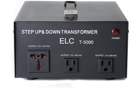 ELC T-5000+ محول جهد 5000 واط - خطوة لأعلى/لأسفل - 110 فولت/220 فولت - حماية قاطع الدائرة شديدة التحمل [ضمان 3 سنوات] in Kuwait