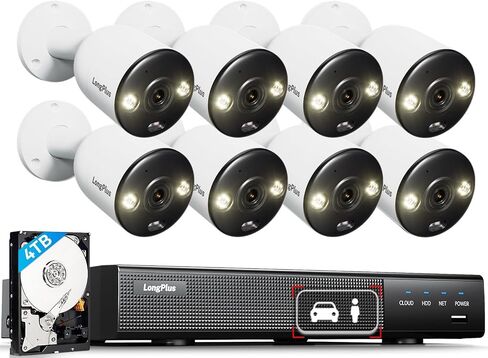 LongPlus 12MP POE Security Camera System Outdoor, 4Pcs Wired PoE IP Home Cameras System with Person/Vehicle Detection, 12MP 8CH NVR with 2TB HDD, 24/7 Recording, Full Color Night Vision, Plug & Play in Saudi Arabia