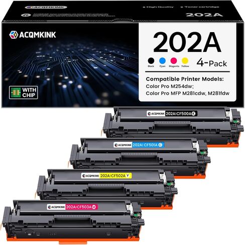 202A Toner Cartridges 4 Pack Replacement for HP 202A CF500A CF501A CF502A CF503A Color Pro M254dw M254; MFP M281cdw, M281fdw M281 Series Printer (Black Cyan Yellow Magenta) in Saudi Arabia