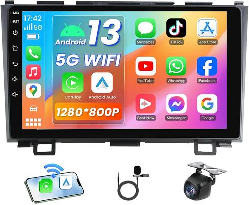 4G+64GB Car Stereo Radio for Honda CRV 2007-2011, 5G WiFi Wireless Carplay Android Auto 9 Inch 1280 * 800P Touchscreen GPS Navigation with Bluetooth 1080P Backup Camera SWC FM Radio in Saudi Arabia