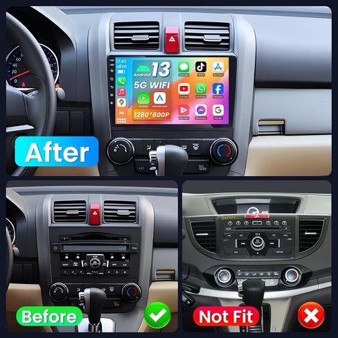 4G+64GB Car Stereo Radio for Honda CRV 2007-2011, 5G WiFi Wireless Carplay Android Auto 9 Inch 1280 * 800P Touchscreen GPS Navigation with Bluetooth 1080P Backup Camera SWC FM Radio in Saudi Arabia