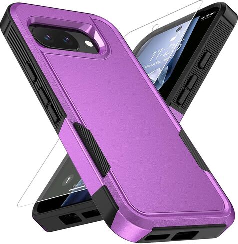 Vinve for Google Pixel 9A Case with HD Screen Protector, Military-Grade Shockproof & Dual-Layer Protection, Anti-Slip Grip Design Phone Case, Black in Saudi Arabia