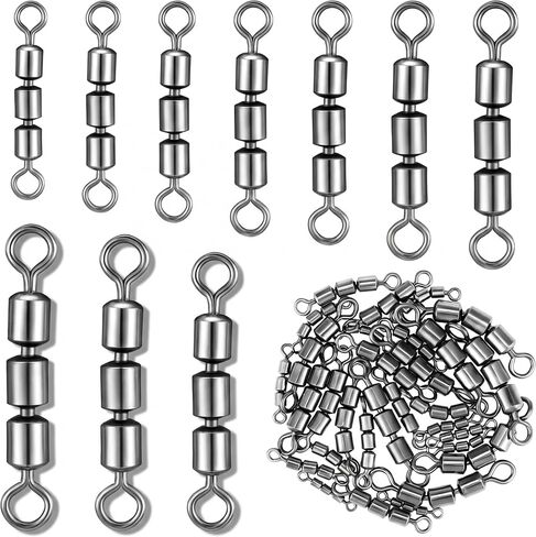 30 Pcs Fishing Swivels 3 Roller Swivel Triple Connector Set 3 Bead Chain Barrel Swivels Fishing Tackle Trolling Rolling Leader Lure Connector 10 Sizes Salmon Walleye Freshwater in Saudi Arabia