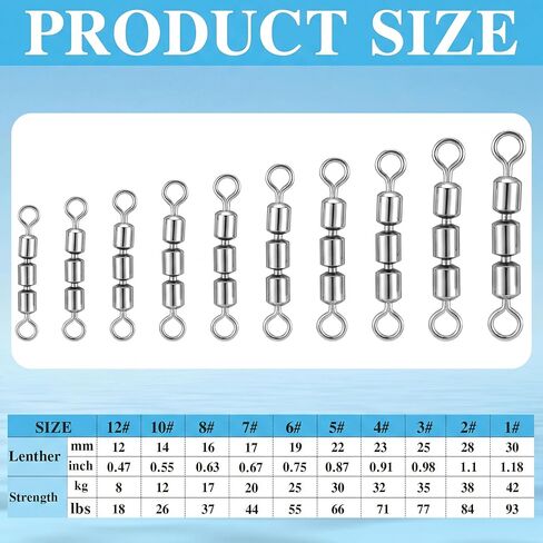 30 Pcs Fishing Swivels 3 Roller Swivel Triple Connector Set 3 Bead Chain Barrel Swivels Fishing Tackle Trolling Rolling Leader Lure Connector 10 Sizes Salmon Walleye Freshwater in Saudi Arabia