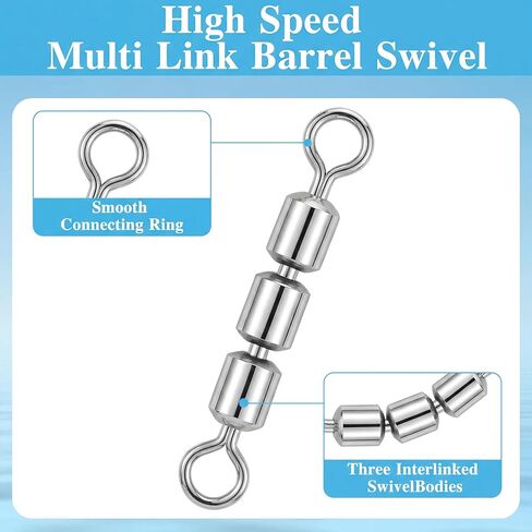 30 Pcs Fishing Swivels 3 Roller Swivel Triple Connector Set 3 Bead Chain Barrel Swivels Fishing Tackle Trolling Rolling Leader Lure Connector 10 Sizes Salmon Walleye Freshwater in Saudi Arabia