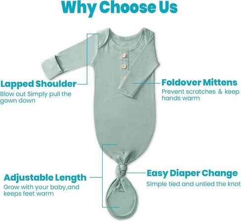 Infant Newborn Baby Knotted Gown, Sleepwear Romper Newborn Essentials Outfits Perfect for Newborn Boys and Girls Photography in Saudi Arabia
