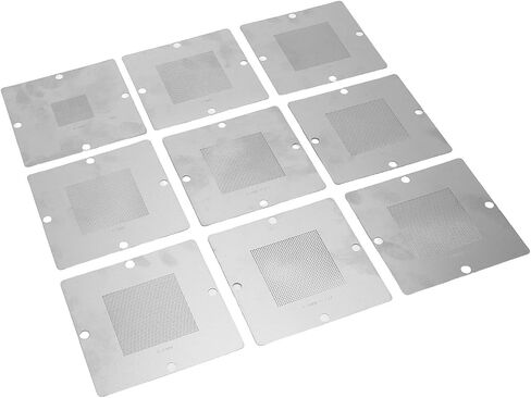 Fabater 9Pcs BGA Reballing Stencils 304 Stainless Steel Universal Template Kit for Laptop CPU Repair, BGA Rework Station Tool for Notebooks Desktop Graphics Cards in Kuwait