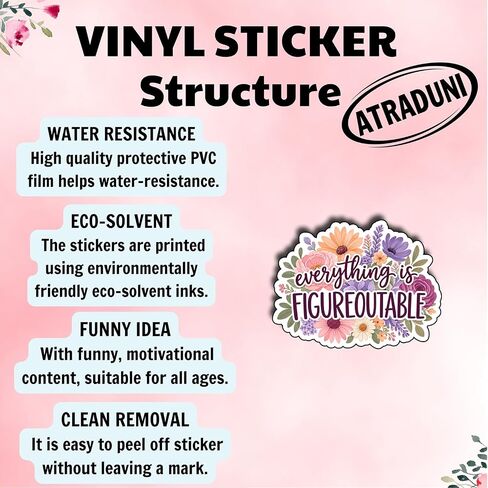 3 Pack Floral Motivational Quote Stickers, 3 Inch Vinyl Decals for Water Bottles, Laptops, Tumblers, Journals and Cars in Kuwait