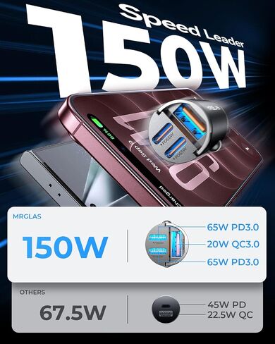 【Upgraded】 150W 3-Port iPhone 18 17 Pro Max Car Charger USB C Fast Charge in Saudi Arabia