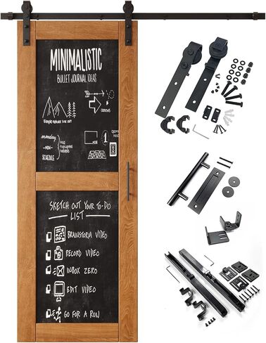 Early American 48 in. x 80 in. Finished Solid Wood Frame Sliding Barn Door with Chalkboard Panel, Unassembled Door with 9ft Non-Bypass Sliding Hardware Kit, Blackboard Door (Interior Use Only) in Kuwait