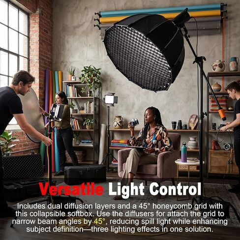 Luocute 90cm Umbrella Softbox، قابلة للطي بلمسة واحدة، صناديق إضاءة ناعمة مع شبكة وموزعات لإضاءة التصوير الفوتوغرافي في الاستوديو in Kuwait
