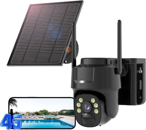 4G LTE Cellular Solar Security Camera Wireless Outdoor, No WiFi Needed Camera, PIR Motion Sensor, 2K HD Color Night Vision, Remote Access, 2-Way Audio, Pan and Tilt in Saudi Arabia