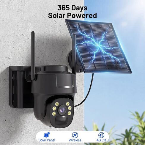 4G LTE Cellular Solar Security Camera Wireless Outdoor, No WiFi Needed Camera, PIR Motion Sensor, 2K HD Color Night Vision, Remote Access, 2-Way Audio, Pan and Tilt in Saudi Arabia