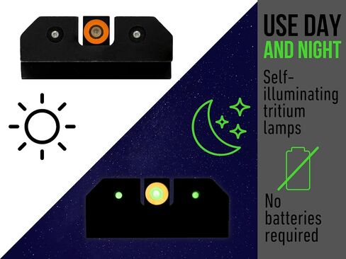 XS Sights R3D Tritium Night Sight برتقالي في ارتفاع القامع لـ Glock 42 و43 و43x و48 Gen 1-6، يتوهج أمامي وخلفي في التريتيوم الداكن للتطبيقات التكتيكية in Kuwait